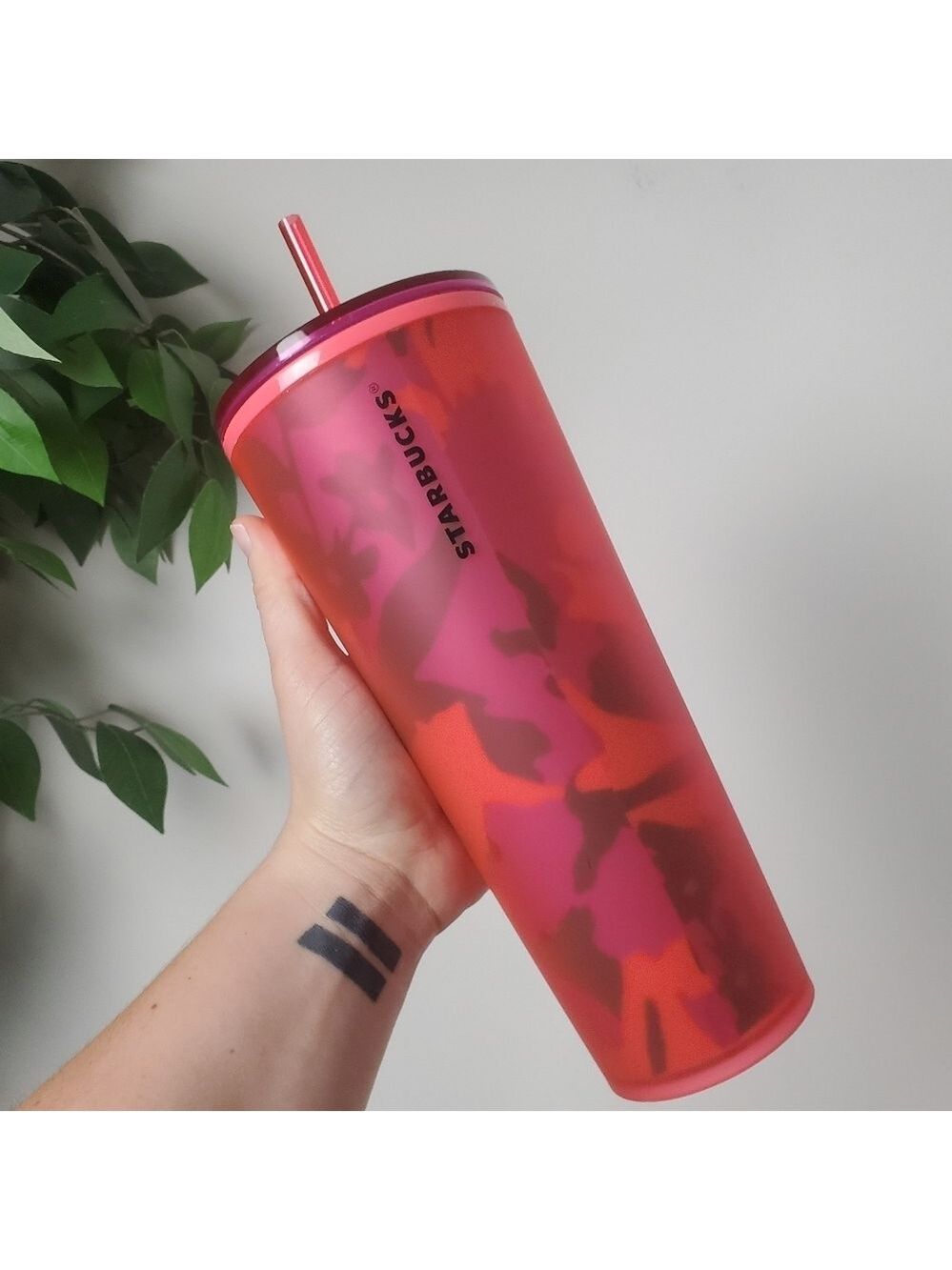 Starbucks Venti Tumbler 24oz Red Pink Floral Soft Touch